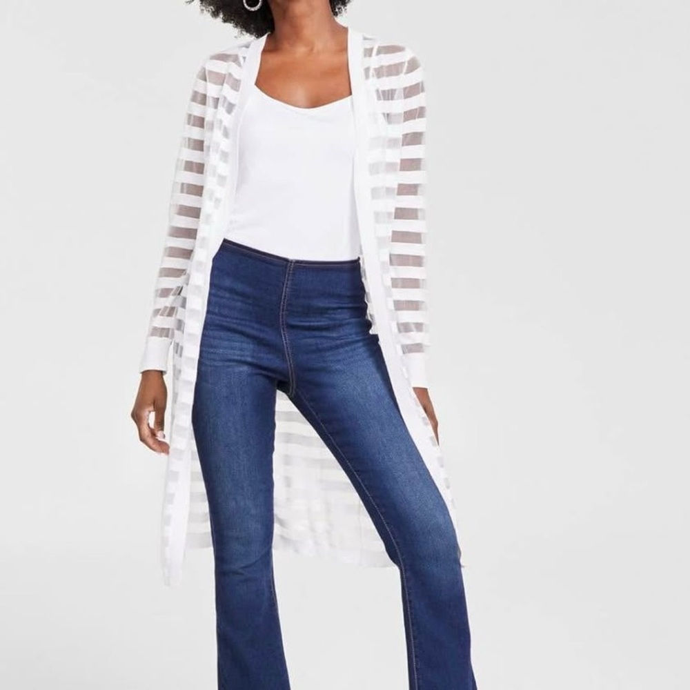 INC International Concepts White Striped Cardigan